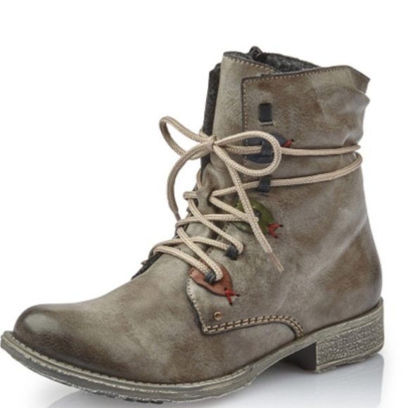 Rieker Shoes - Rieker Payton 27 Gray/Tan Lace Up Burnished Ankle Boot Size EU 39 US 8.5